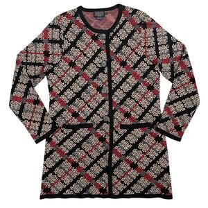 Pendleton Merino Wool Tan Black Print Long Sweater Cardigan Medium Petite